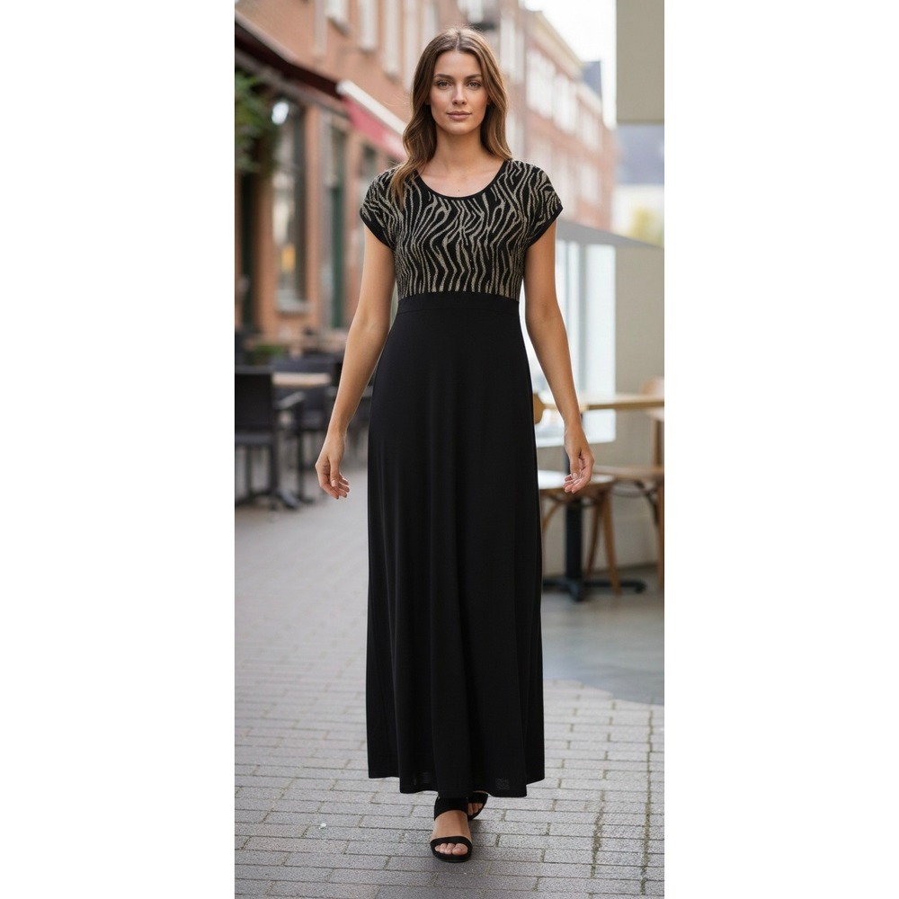 Vintage Byer Studio California Maxi Dress Womens Sz 8 Black Animal Print Stretch